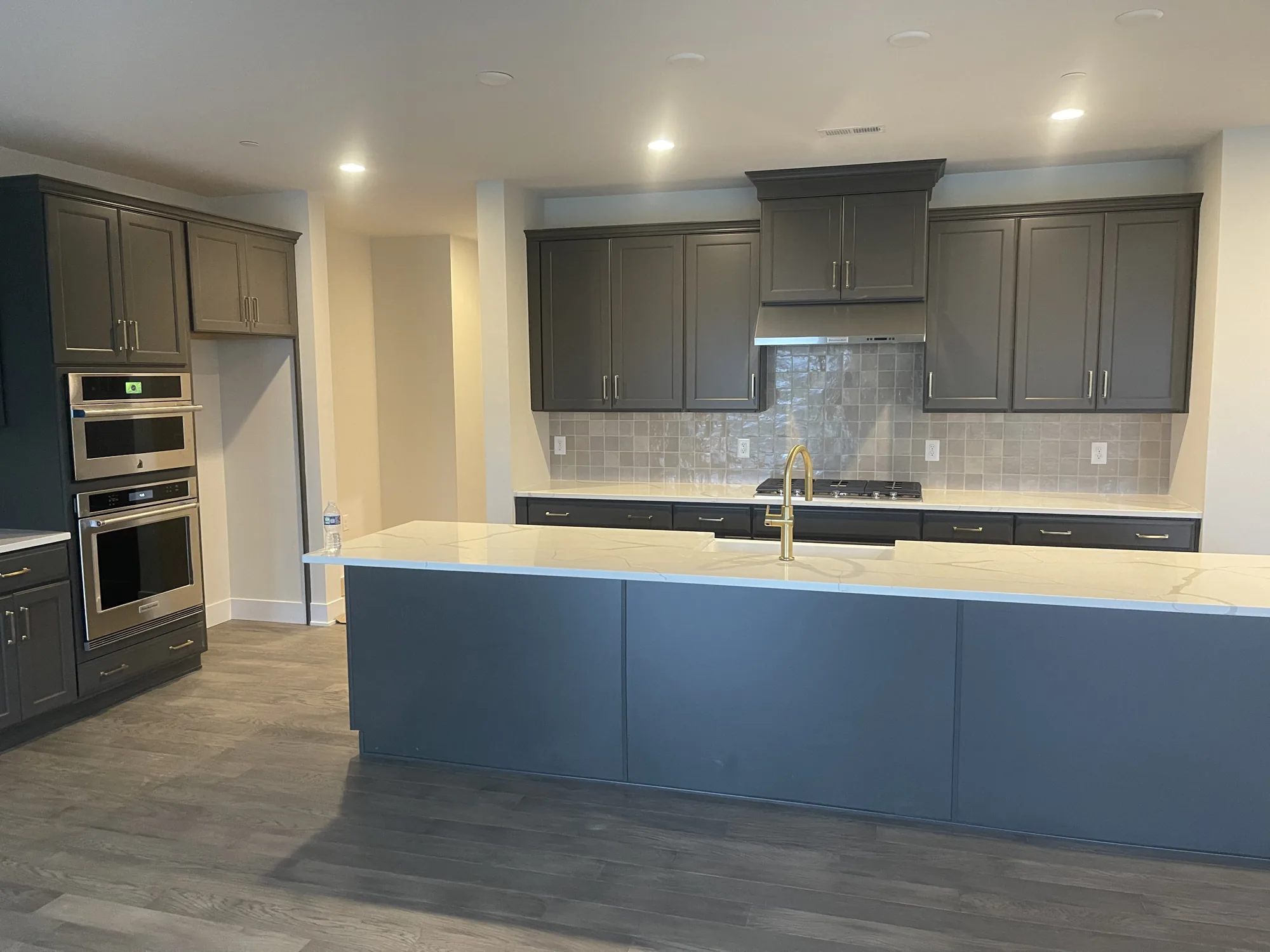Charcoal Cabinet Kitchen With Blue Island, Kitchen Remodel