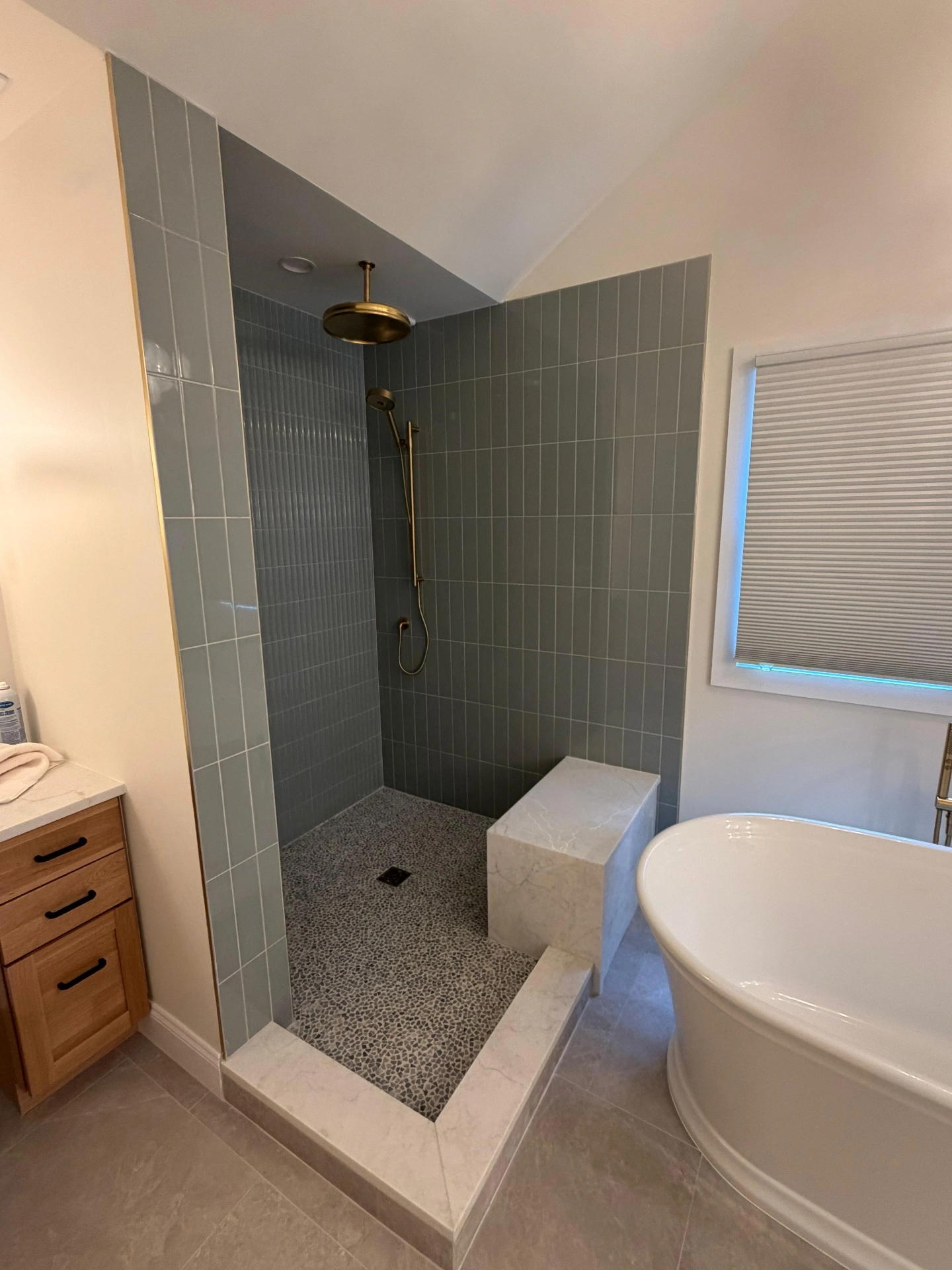 Walk-In Tile Shower With Glass Door, Bathroom Remodel